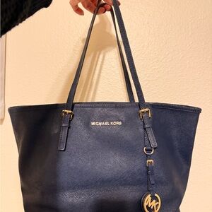 Michael Kors Dark Blue Tote with Gold Accents